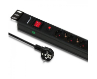 Qoltec RACK 19" 1U PDU CB - 6 gniazd, 2m, SCHUKO - 432112 - zdjęcie 1